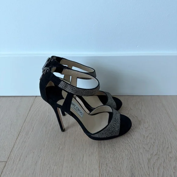 Jimmy Choo Lancer Crystal Suede 4" Heels - Picture 4 of 10